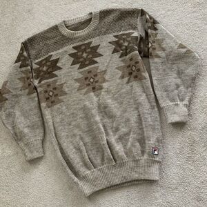VTG Fila Sweater Men's S Beige 100% Wool Aztec‎ Geometric Ski Snow